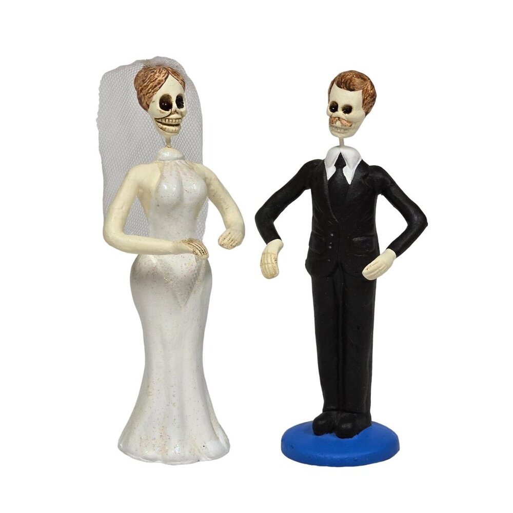 Day Of The Dead Bride & Groom Skeleton Wedding Cake Toppers  5" Tall Figurines